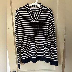 J Crew Shawl Mock Collar Navy White Sweater